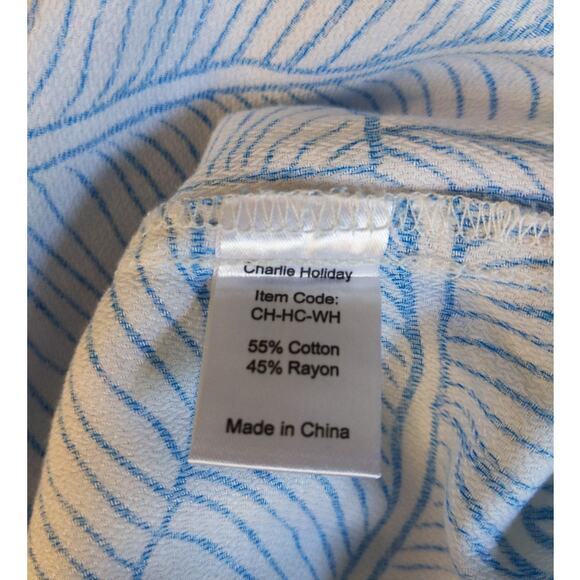Charlie Holiday Women's US Sz 10 White Blue Striped Beach Coverup Flowy Coastalx - Picture 7 of 9